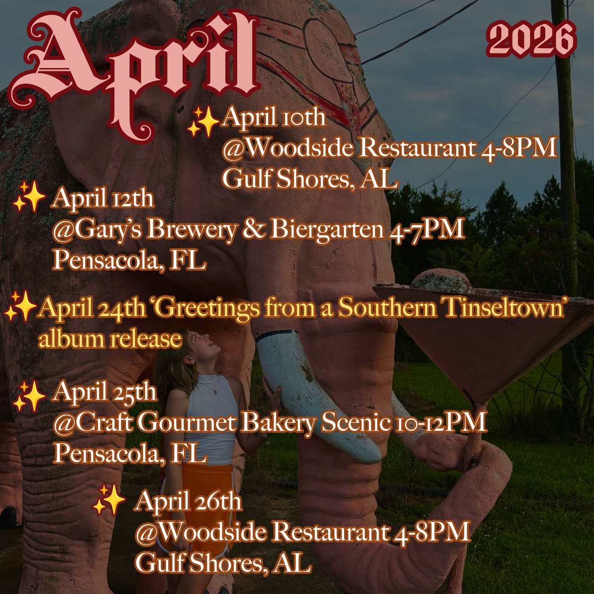SavannahCMusic's tweet photo. April 2026 schedule. Album release month!! https://t.co/6qSoNmA62i