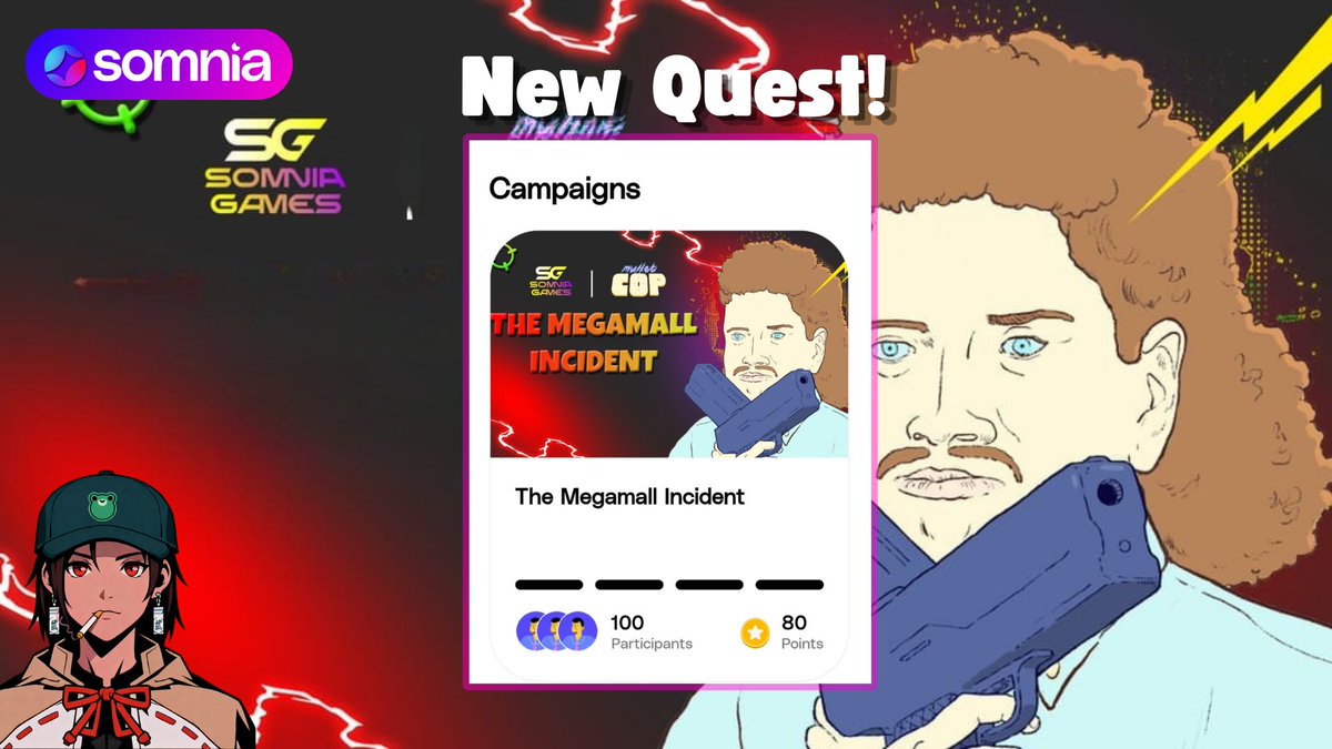 Attention! <a href="/MulletCopGame/">Fred, The Mullet Cop</a> on <a href="/Somnia_Network/">Somnia</a> Quests is LIVE! 

Fire up M.I.T.T., battle crime in the craziest mall chaos, and collect points and rewards. Pixel nostalgia meets on-chain future = a deadly combo. 

The Somnia ecosystem is heating up, don't miss out!

Your mission: