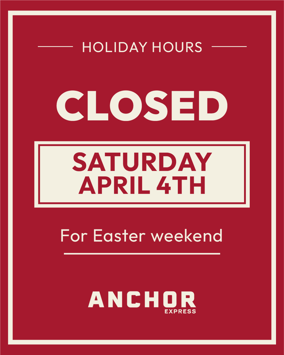 AnchorPXpress's tweet image. Anchor Express will be closed for the Easter Holiday on Saturday, April 3rd. We will resume regular business hours on Monday, April 6th. We wish you a happy Easter weekend! #anchorexpress #shoplocal #plymouthmn