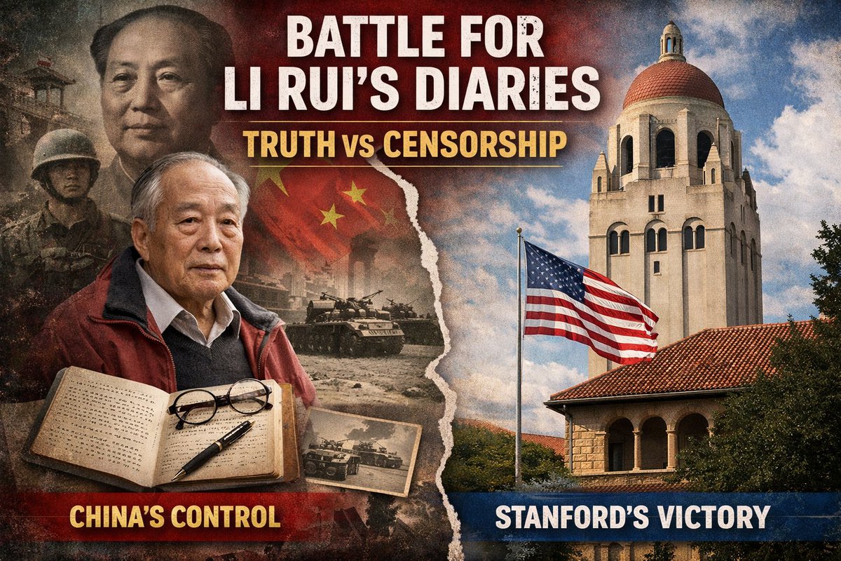 TibetCollective's tweet photo. Stanford keeps Li Rui’s diaries in a landmark ruling ensuring the world can access one of the most powerful firsthand records of modern China and exposing the ongoing battle between truth and censorship.
#LiRui #China #Censorship #HumanRights #AcademicFreedom https://t.co/hiODUuaDlV