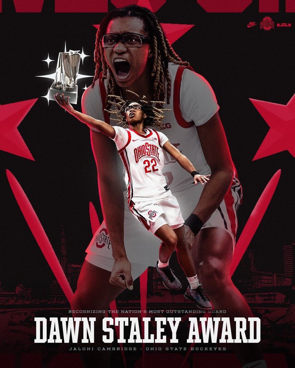 Your 2026 Dawn Staley Award Winner, Jaloni Cambridge 🌰

Jaloni is the first award winner from the Buckeyes since Kelsey Mitchell in 2018 ✅

<a href="/JaloniCambridge/">Jaloni Cambridge</a> | #DevelopedHere