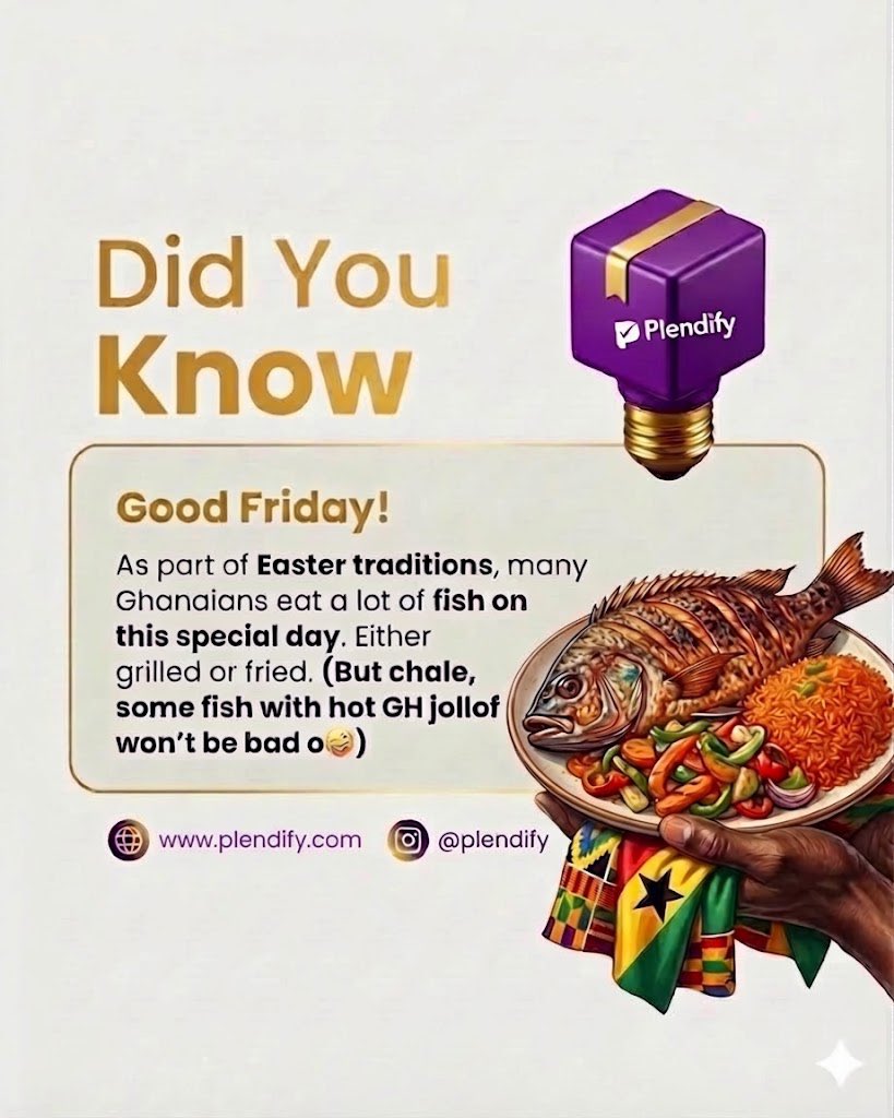 plendify's tweet photo. Good Friday! ✝️

Did you know? Many Ghanaians enjoy fish (grilled or fried) with spicy jollof on this special day?😋  

Wishing you a blessed Easter weekend!  

Shop African favorites on Plendify 💜  

https://t.co/8YilLHkGEF  

#plendify #goodfriday #eastertraditions https://t.co/11FrvRjeuh