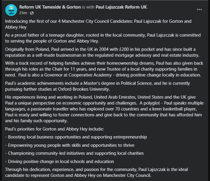 Tameside and Gorton Branch Reform UK tweet media