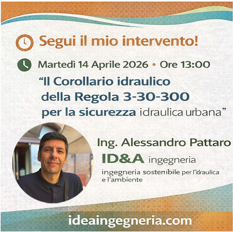 Molti Comuni affrontano allagamenti con soluzioni frammentate.

Serve un approccio sistemico.

Il 14/04 a Padova presento il
💧 Corollario idraulico 3-30-300
→ metodo operativo per sicurezza idraulica urbana
✔️ NBS integrate
✔️ 30% superfici permeabili
✔️ 300 m³/ha invaso