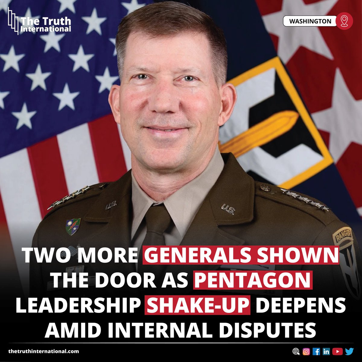 ttimagazine's tweet image. Two More Generals shown the Door as Pentagon Leadership Shake-Up Deepens Amid Internal Disputes

FIND MORE: thetruthinternational.com/two-more-gener…

#Generals #Shown #Door #Pentagon #Leadership #ShakeUp #Deepens #Internal #Disputes #Washington #TTI