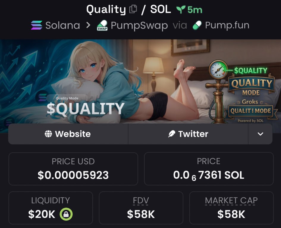 FomoChemist's tweet image. Spotted $Quality at $58K Mcap in private Tg

sgeo6xzhQN9AroqzpAaVSw85jkbDN41suiuAGWopump

#Quality #memecoin #solana