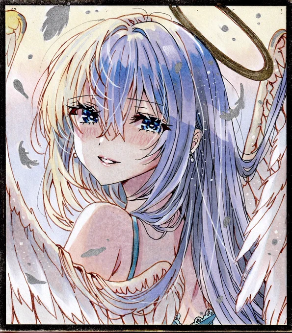 天使の微笑み 手描きイラスト アナログイラスト 色紙