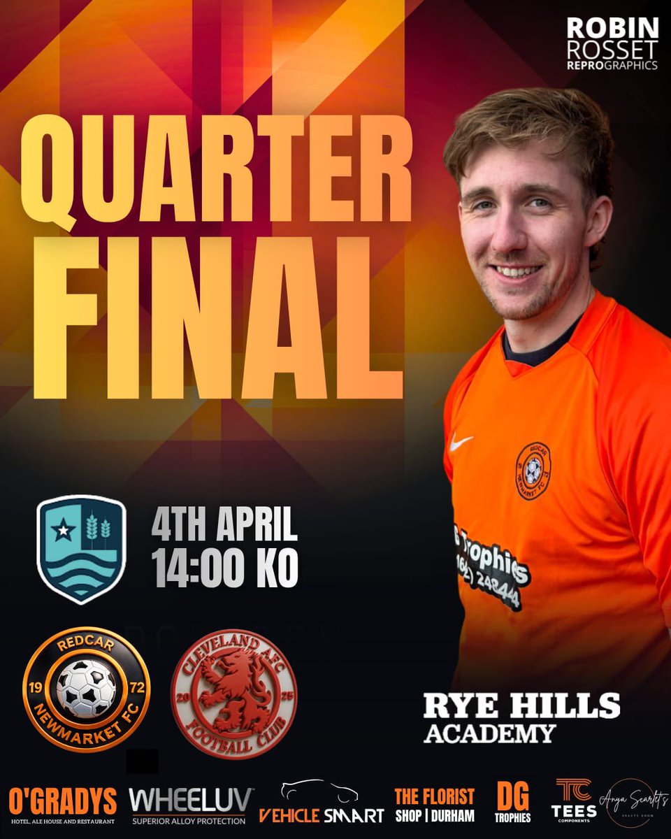 RedcarNewmarket's tweet photo. NEXT UP:

A NRFL Challenge Cup quarter- final awaits as we host @Cleveland_AFC.

Tomorrow’s match sponsor is @TeesComponents 🤝

🟠⚫️ https://t.co/8ySzBMLZWA
