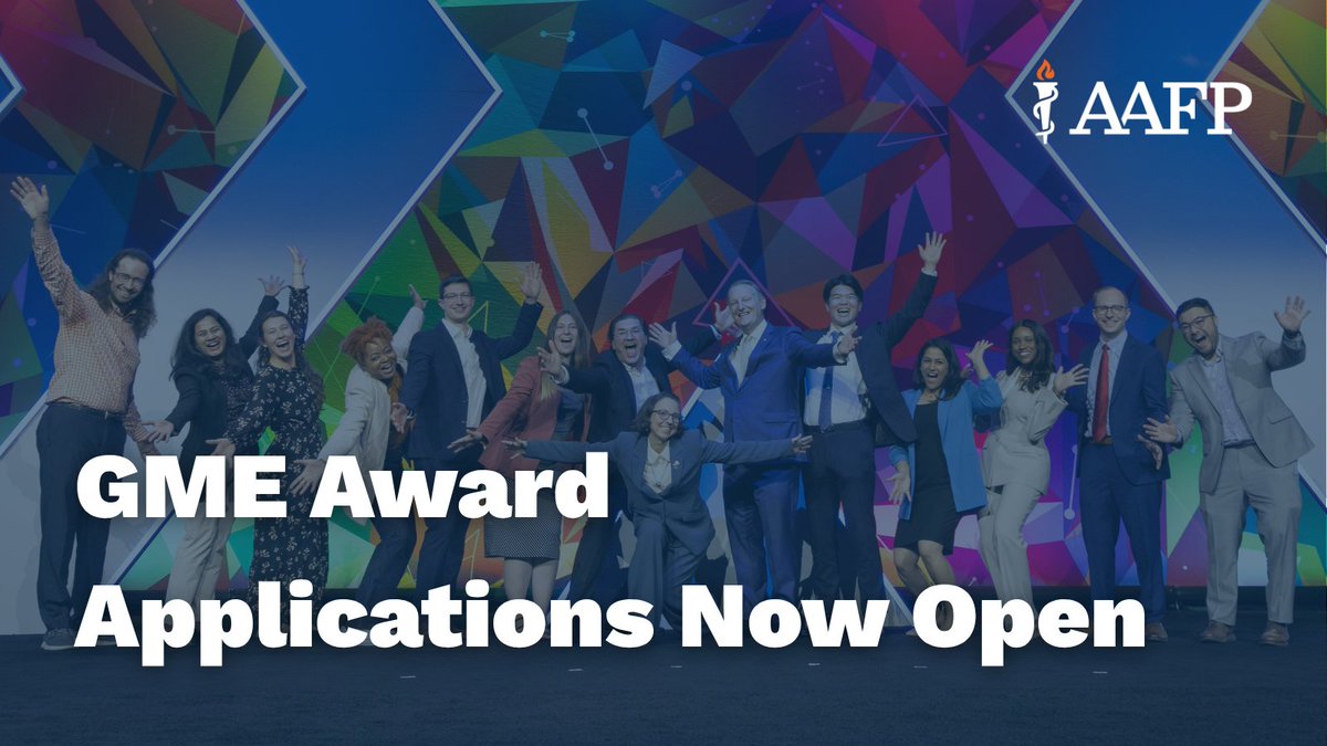 aafp's tweet photo. Residents: Apply now through May 27 to be recognized for your outstanding contributions to family medicine. Tell us how you went above and beyond for your patients, your colleagues and your communities for the chance to receive the AAFP Award for Excellence in Graduate Medical Education, plus a $2,500 scholarship and a trip to #AAFPFMX: https://t.co/PqEYcQQOOp