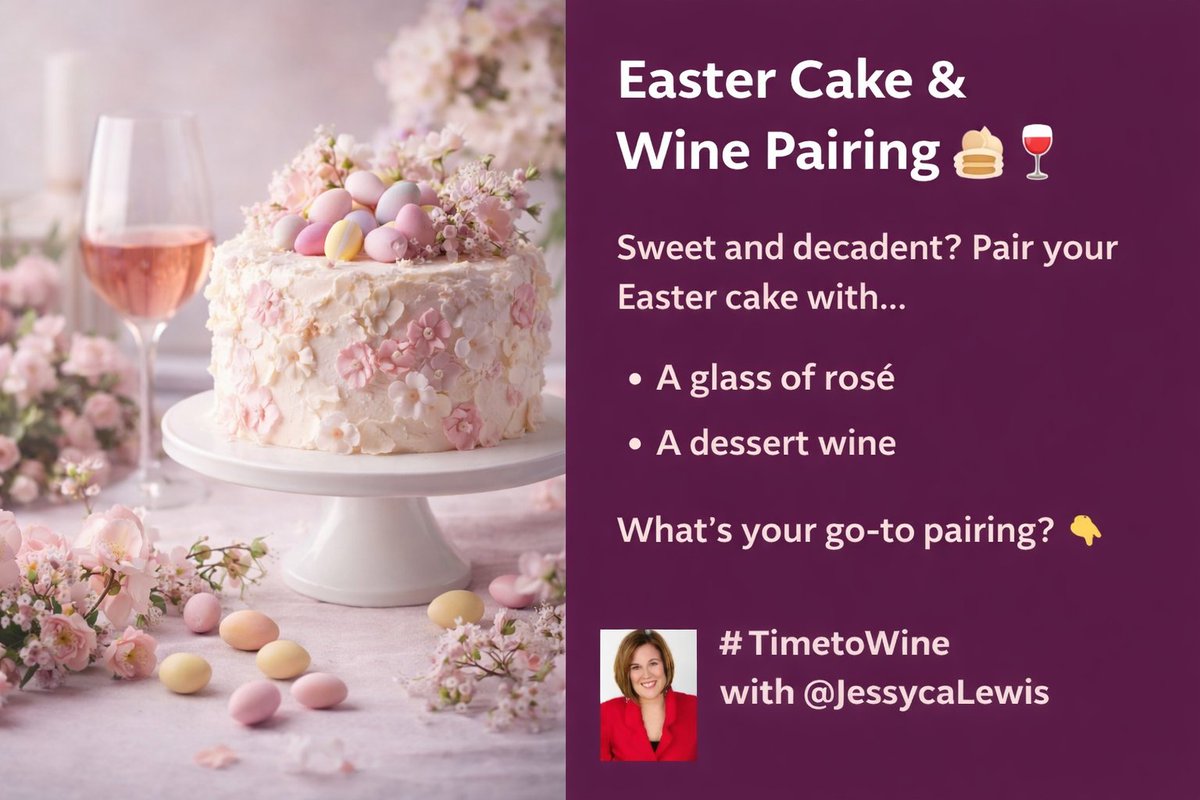JessycaLewis's tweet photo. It's #Timetowine with @JessycaLewis 
👉 “Easter Cake &amp; Wine Pairing 🍰🍷” https://t.co/VMWYVkCOED