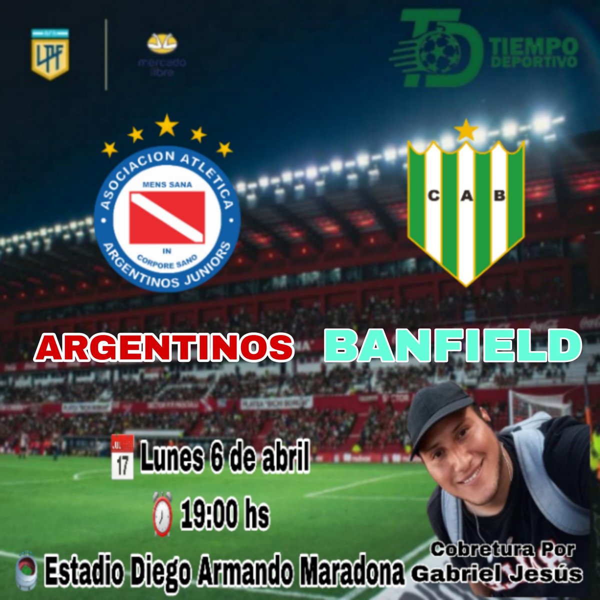 TiempoDeportiv8's tweet photo. ✔ PRÓXIMO COMPROMISO 

🔜 Fecha 14 
📆 Lunes 6 de abril 
⏰ 19:00 hs
⚽️ #AAAJ vs #Banfield 
⚖ Árbitro Pablo Echavarría 
🏟 Estádio Diego Armando 
🟡 Torneo Mercado Libre 
✍ Cobretura por @gabrieljesus12_

#ElBicho  #ElTaladro #TorneoMercadoLibre https://t.co/XOmk10ZSap