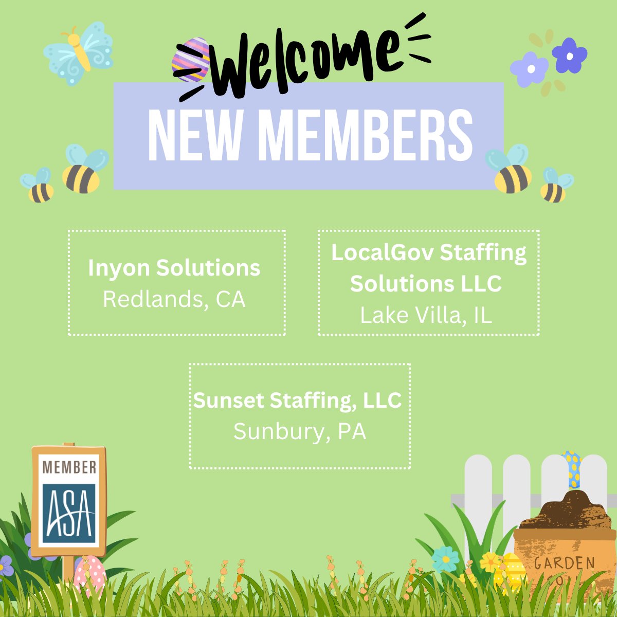 StaffingTweets's tweet image. ASA would like to welcome the following new members: Inyon Solutions, LocalGov Staffing Solutions LLC, and Sunset Staffing, LLC! #jobs #recruitment #staffing