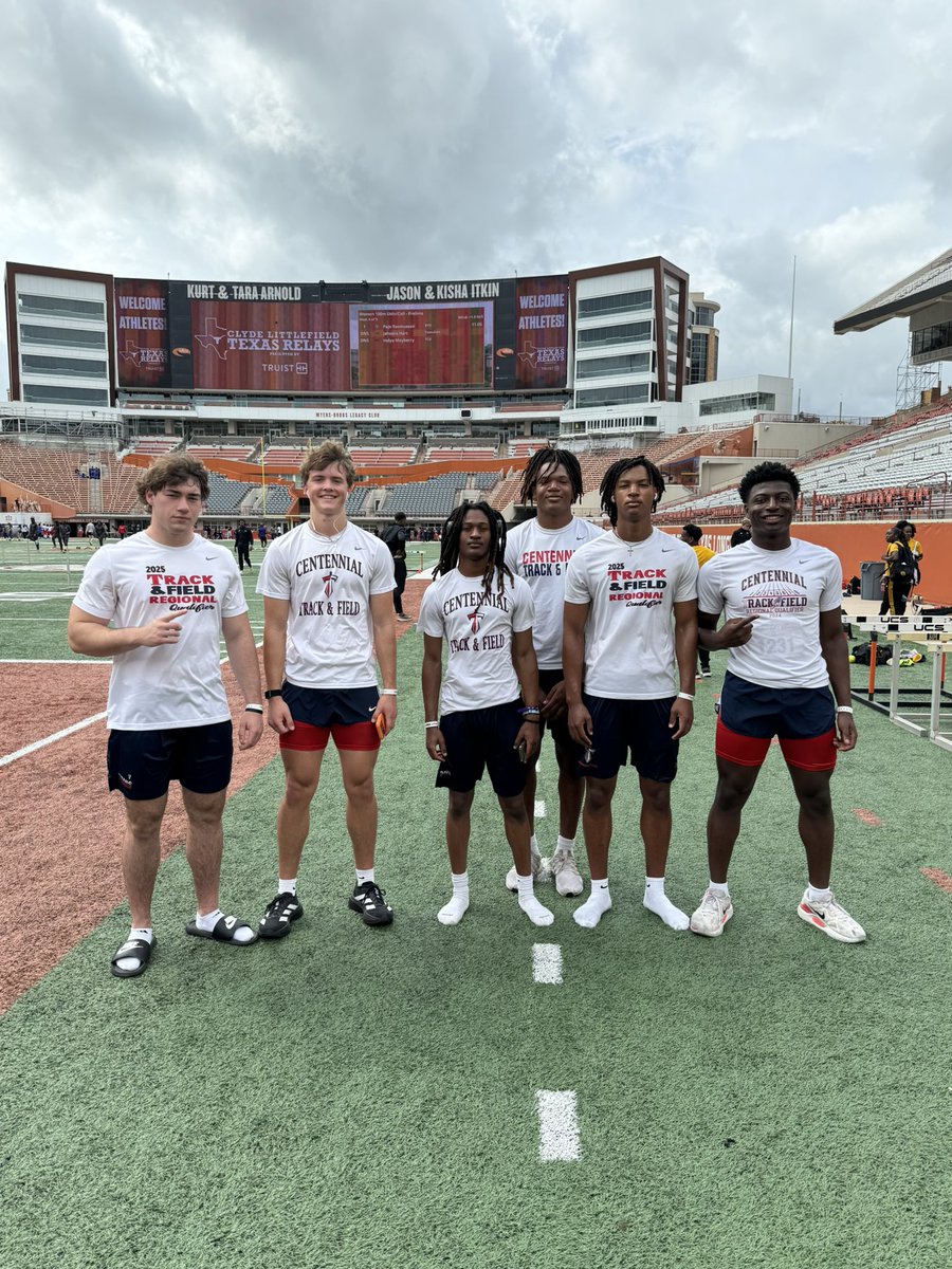 Cententrack's tweet photo. Centennial Titans ready to compete at the Clyde Littlefield Texas Relays. Big stage, big competition—time to show our grit. #Cen10Fast💨 https://t.co/B5rEQhUTQh
