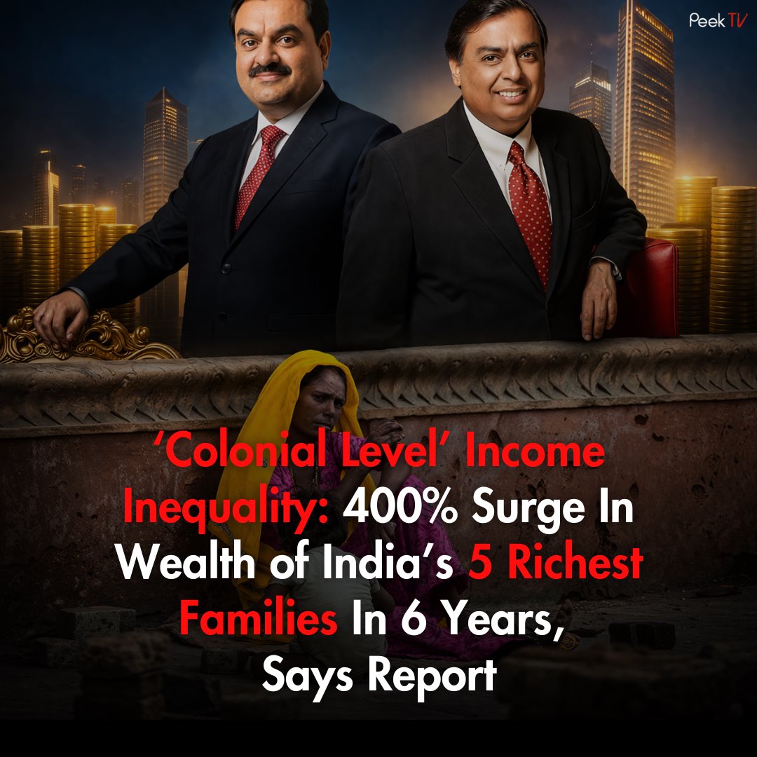 The wealth of India's five richest families rose by nearly 400% between 2019 and 2025, according to a report by Wealth Tracker India. The country’s richest 1% control over 40% of the national wealth, according to the report.