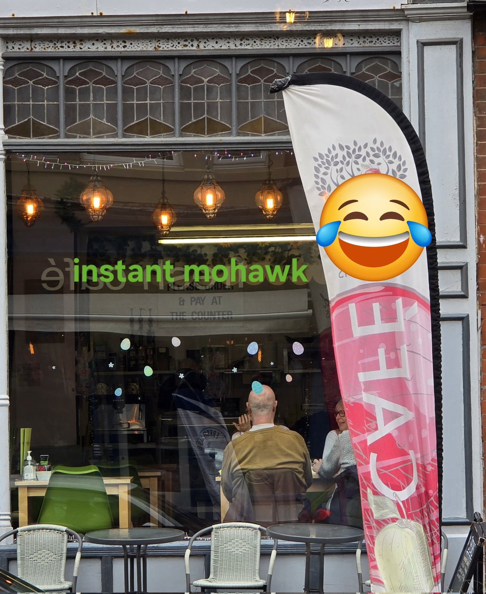 Vann_Kay's tweet image. Seeing is believing  #egghead #mohawk #instantmohawk @egg #illusion #cafe #window