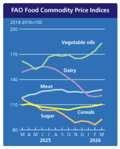 FarmPolicy's tweet image. 1/ The FAO #Cereal #Price Index in March is up 1.7 points (1.5%) from February and 0.7 points (0.6%) from its year-earlier level. The Vegetable Oil Price Index is up 8.9 points (5.1%) from February.

From the @FAO: tinyurl.com/3narpzz8