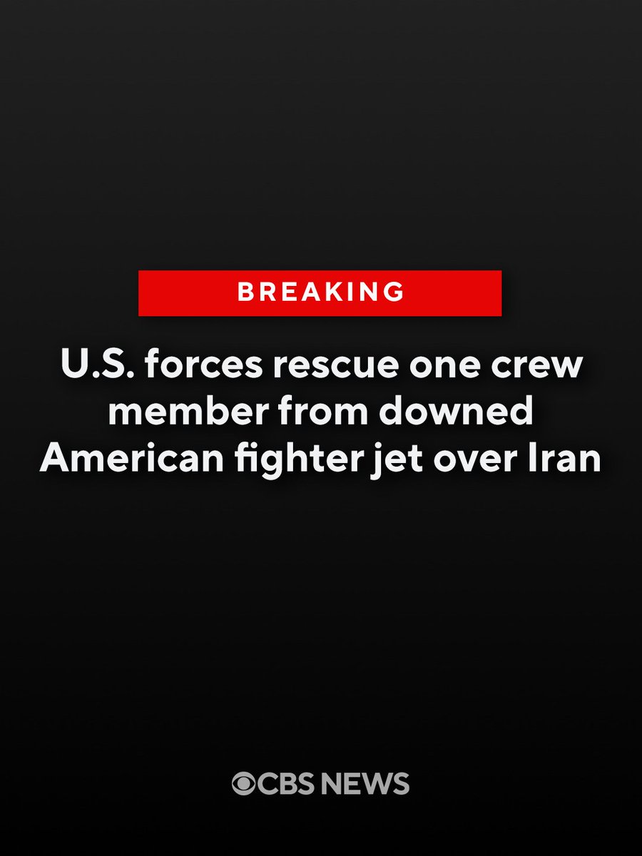 CBSNews's tweet photo. A U.S. F-15E fighter jet was downed over Iran Friday, and one crew member from the plane was later rescued by American forces, U.S. officials confirmed to CBS News.

The F-15E is flown by a two-member crew, and a search and rescue effort is ongoing, sources said. https://t.co/Ps9xMSWsqi