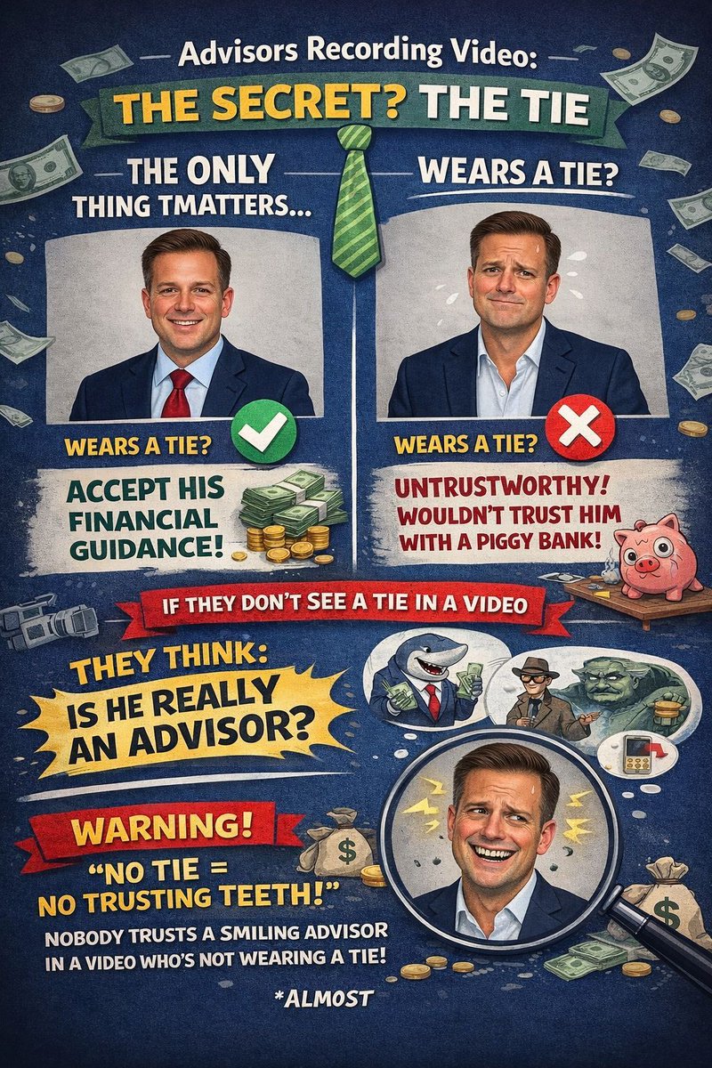Advisors - When you're recording video content: tie or no tie?

I ask because we've now filmed and published enough advisor interviews to have a genuine opinion on this and what content we see working best... (tbh, rarely about the tie)

The advisors whose content performs best