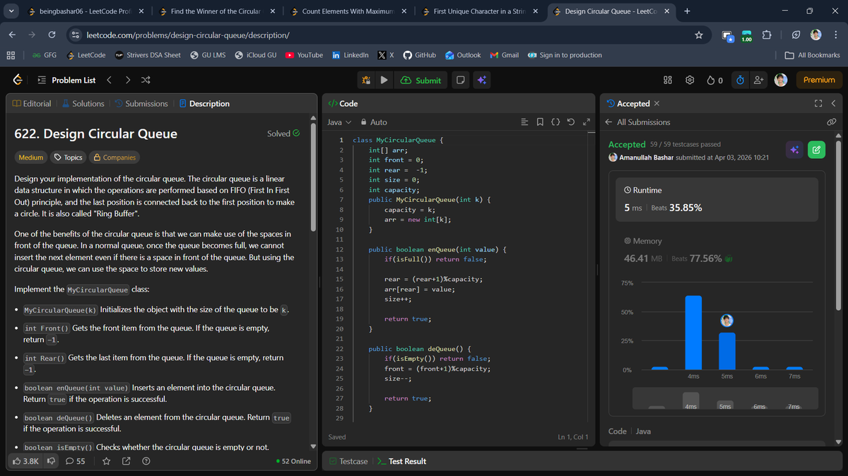 beingbashar06's tweet photo. #Day87 of #100DaysOfCodeChallenge

Solved multiple queue, stack problems today.

• Find the Winner of the Circular Game
• Count Elements With Maximum Frequency
• First Unique Character in a String
• Design Circular Queue
• Implement Stack using Queues

Day 87 done ✅

#DSA https://t.co/EQ0ARIGTwl