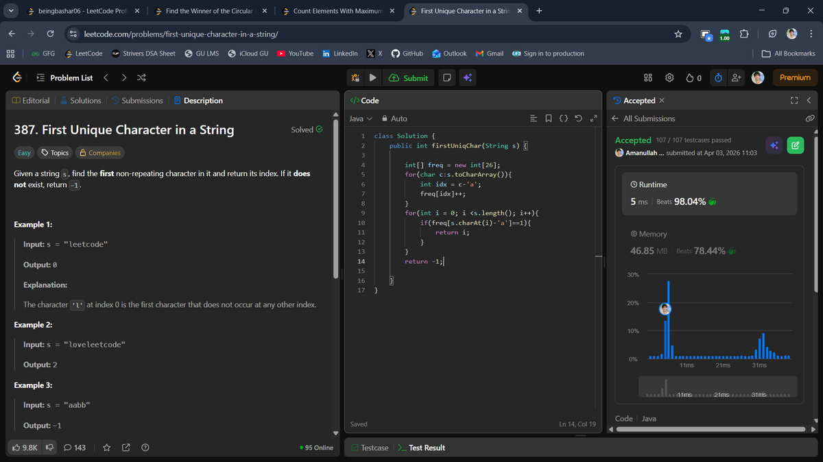 beingbashar06's tweet photo. #Day87 of #100DaysOfCodeChallenge

Solved multiple queue, stack problems today.

• Find the Winner of the Circular Game
• Count Elements With Maximum Frequency
• First Unique Character in a String
• Design Circular Queue
• Implement Stack using Queues

Day 87 done ✅

#DSA https://t.co/EQ0ARIGTwl