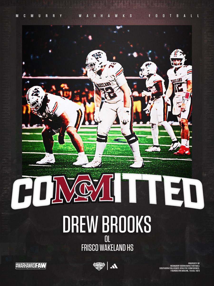 DrewBro08016173's tweet photo. After a lot of careful thought and prayer, I am blessed to announce that I have committed to @McMURRYFOOTBALL First off I want to say thank you to my parents for giving me the opportunity to play the game I love at the next level, and my coaches and teammates for everything they have done! I also want to thank @CoachMNewby and @CoachNealMcM for believing in me and I’m ready to get to work!!! #WarHawksFAW #GOOD
@Rgamez88 @IamCoachWash @CoachQSelvera 

@coachjwhoward @coach_isom60 @coachbirdwell @WakelandFTball @WHSFBRecruiting @WakelandHS @FriscoFB @coach_oglesbee @dpreston3308 @Coach__Callahan 
@CoachDomCarroll @MrICanDueDat