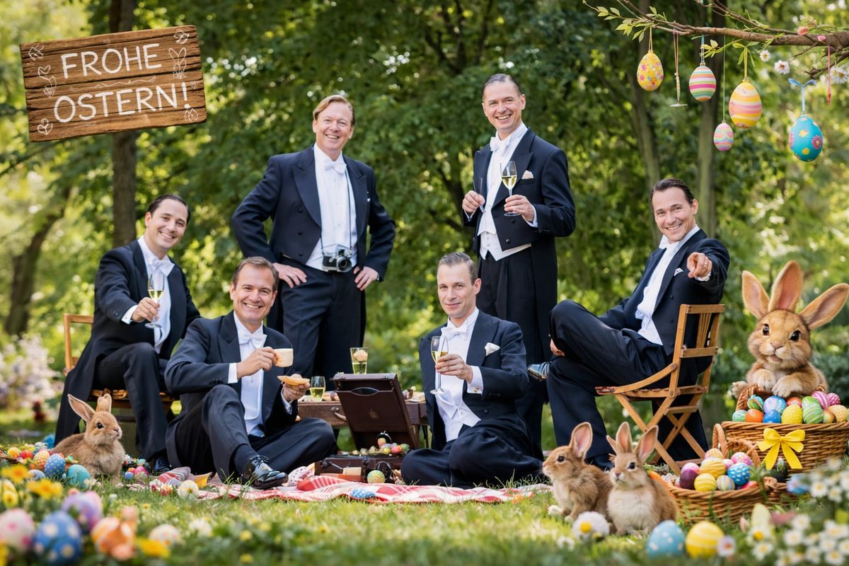 BCHarmonists's tweet photo. Wir wünschen Frohe Ostern und freuen uns auf Euch am 19. April in Rüsselsheim mit "Über den Wolken"

#ÜberdenWolken #ComedianHarmonists #WirmachenMusik #CloseHarmony #Swing #EinLiedgehtumdieWelt https://t.co/pXuEEeidW4