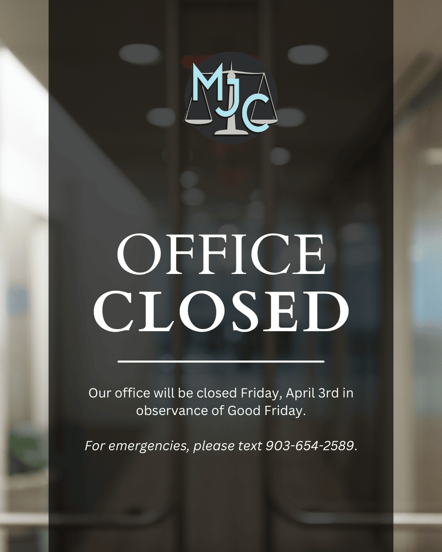 MJCCriminalLaw's tweet photo. Our office is closed today for Good Friday, but we are still available for emergencies. If something goes wrong over the holiday weekend, please text 903-654-2589.

We hope everyone has a safe, happy #Easter weekend and enjoys time with family and friends! 

#goodfriday #texas https://t.co/MJRoK04lf5