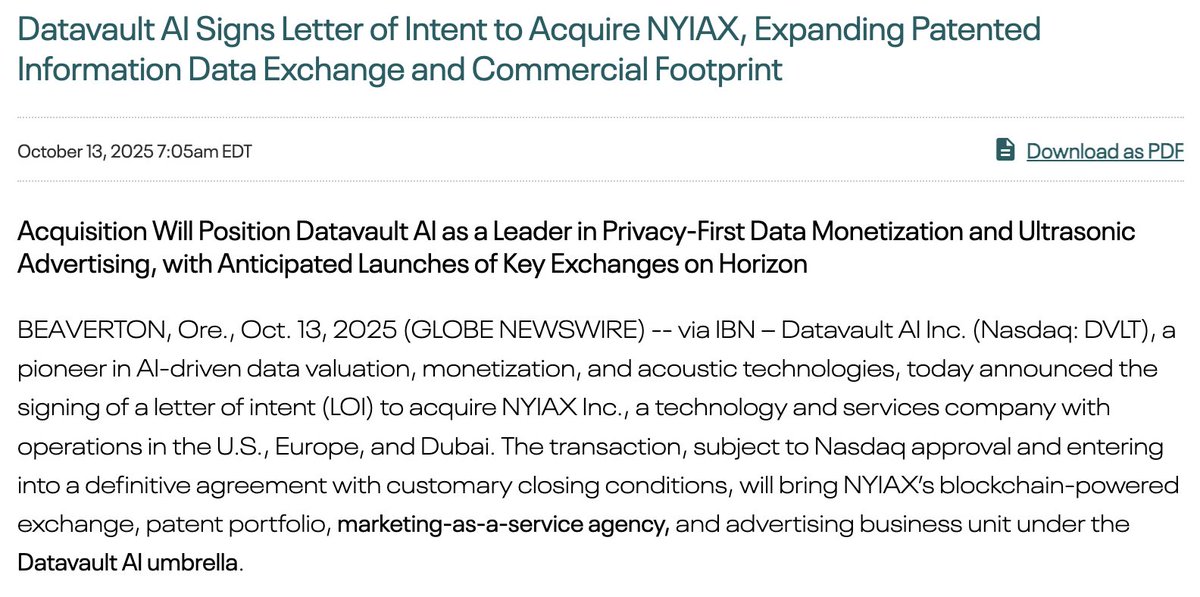 SamiulIslamSuj1's tweet photo. DID YOU SEE THIS? $DVLT pulled attention into the RWA tokenization trade through the NYIAX angle, but I think the bigger opportunity is the whole stack forming around it. 
If tokenized securities keep moving into regulated rails, I’m watching $NDAQ, $ICE, and future public exposure like $SECZ on the exchange side, $HOOD and $COIN on distribution, $BEN and $WT in TradFi, and $ONDO / $POLYX in crypto-native infrastructure. 
But personally I still find $DVLT more interesting because it looks like the earlier, smaller, more asymmetric name that can move hardest if this theme gets louder.

$VLO $GLW $AIFF $LRCX