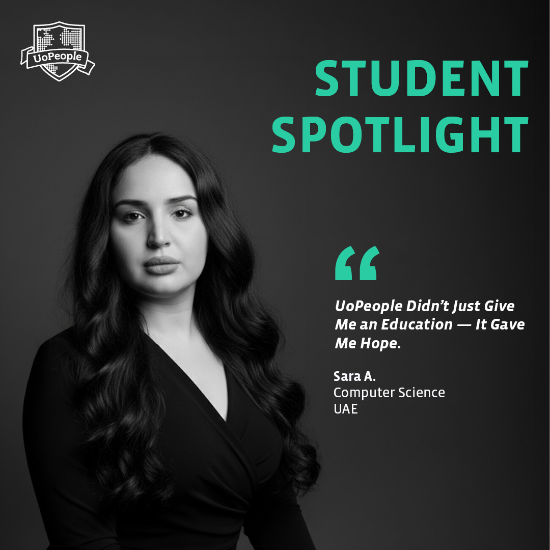 UoPeople's tweet image. From Syria to the UAE, Sara is pursuing Computer Science at #UoPeople after financial barriers once put her education on hold. Now she’s building skills in backend development, databases, and security—working toward a future in tech.  bit.ly/4sjo40Z⭐💜 #StudentSpotlight