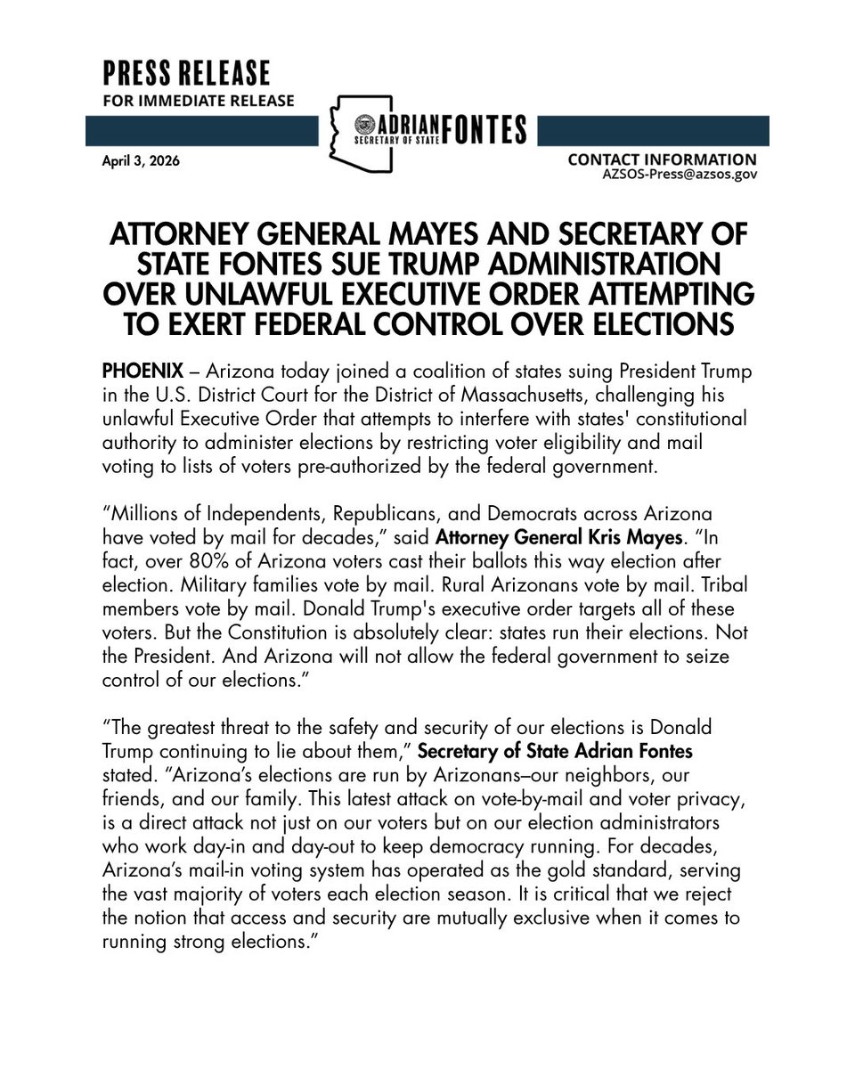 Arizona Secretary of State tweet media