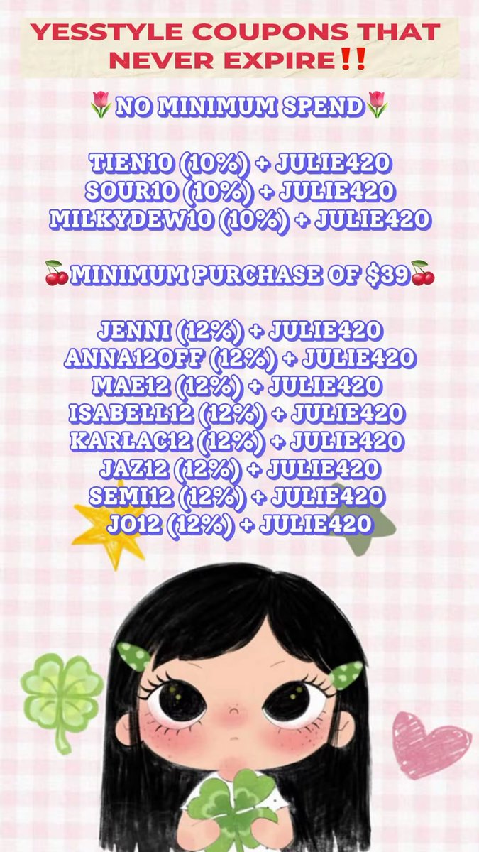ohmigash's tweet photo. Yesstyle coupon codes NO minimum spend 💕🤭 https://t.co/zGuDFH2c94