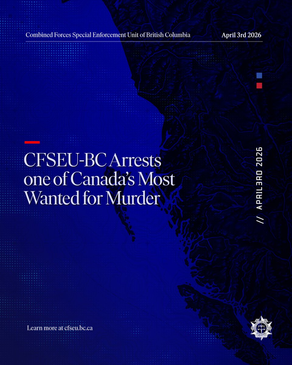 cfseubc's tweet image. CFSEU-BC UGET officers arrested Chad Dandan, ranked #7 on Canada’s most wanted BOLO list, during proactive patrols in Surrey on March 26. Wanted for a Winnipeg homicide, he remains in custody. #CFSEUBC #BOLO #PublicSafety
🔗cfseu.bc.ca/media/