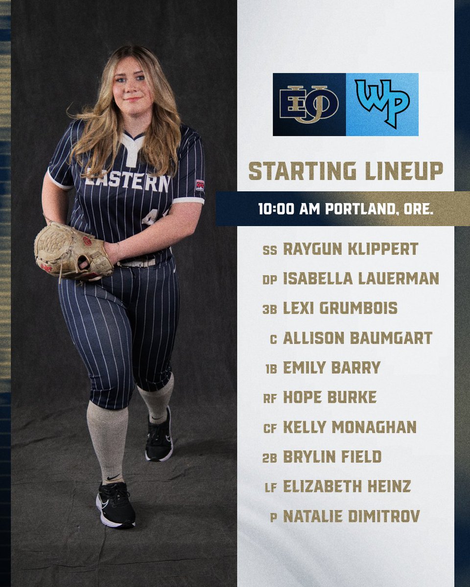 SoftballEOU's tweet photo. ⚾️ 𝑺𝑻𝑨𝑹𝑻𝑰𝑵𝑮 𝑳𝑰𝑵𝑬𝑼𝑷 ⚾️

🆚 Warner Pacific (Ore.)
⏰ 10:00 AM
📍 Sandy High School - Portland, Ore. 
📊/📺 https://t.co/dBVt1IE6KM 

#MountUp #EOUsb https://t.co/WjNkXsH6xh
