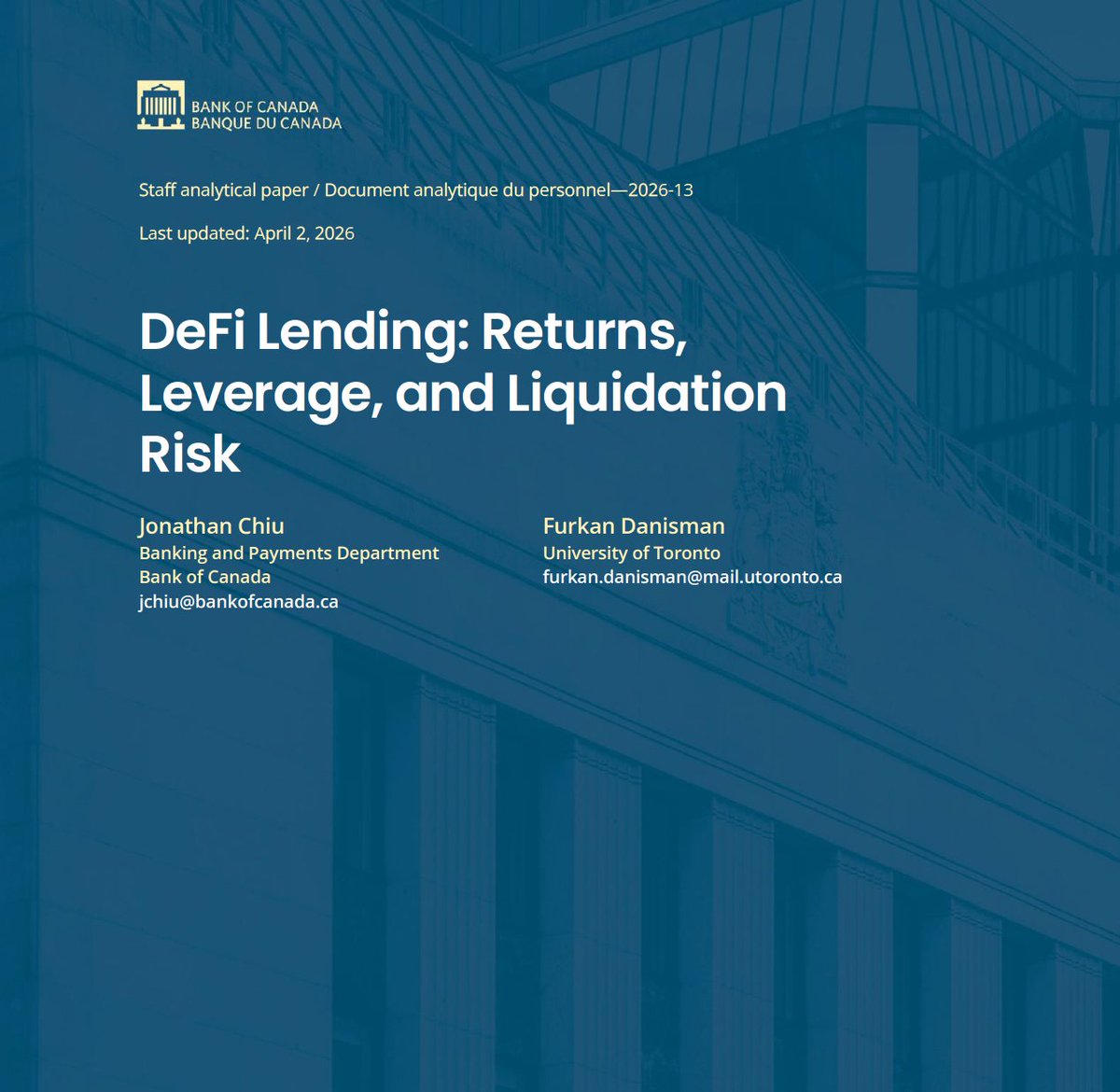 BREAKING: The Bank of Canada published a report on Aave.

It concludes that lending without traditional intermediaries is technically and operationally viable, with the system running continuously, transparently, and at minimal overhead.