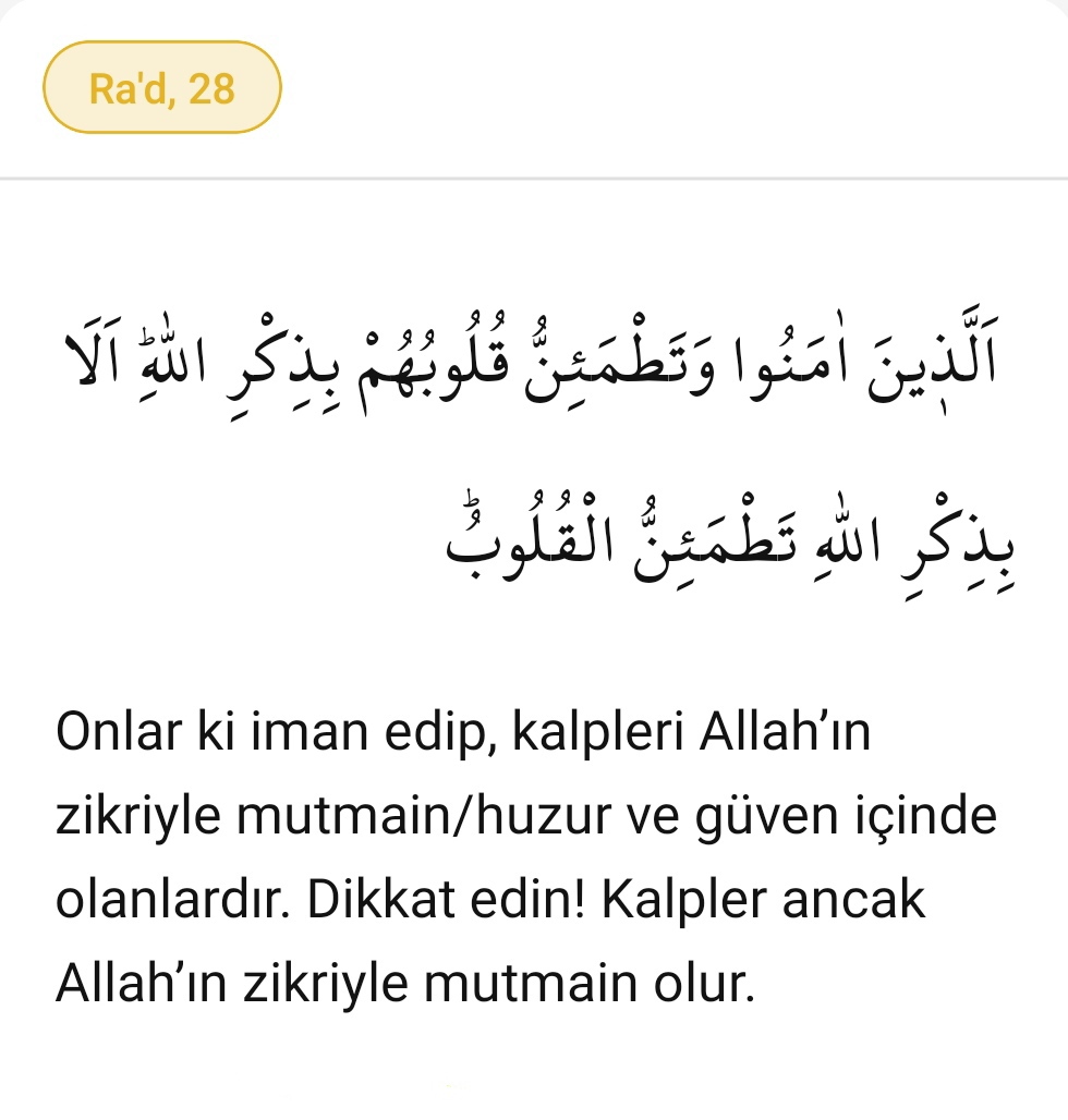 _AyetHadis's tweet photo. "Kalpler Allah'ı anmakla huzur bulur."

Rad Suresi / 28. Ayet https://t.co/jQbsMDjtpF