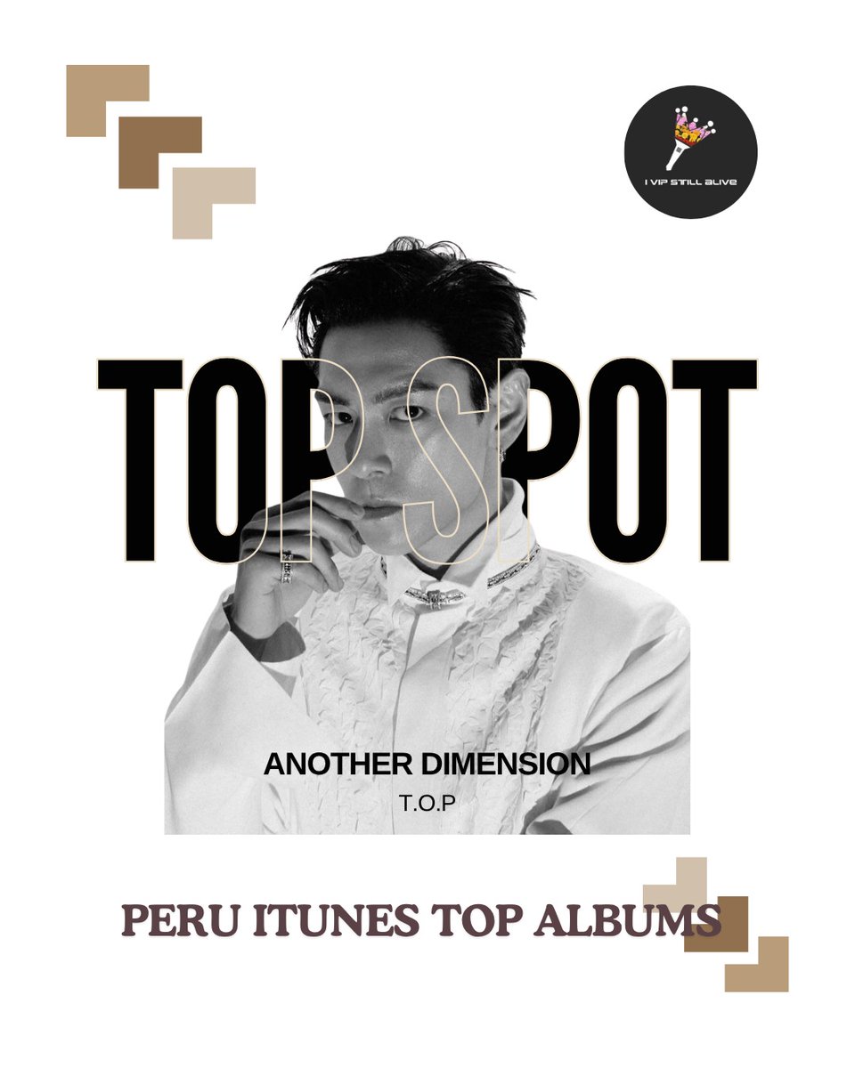 IVIPStillAlive's tweet photo. T.O.P!! 🔥
En Perú 🇵🇪 llegamos al top1 en la compra del álbum en iTunes!!!
 
T.O.P ANOTHER DIMENSION OUT NOW
#WelcomeToAnotherDimension
#ANOTHER_DIMENSION #TOP @topspot_pic https://t.co/jsf1jpoY4Q