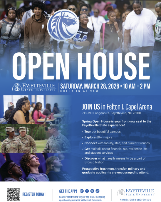 BcbeFsu's tweet photo. 🎓 Experience Fayetteville State University at Spring Open House!

📅 March 28 | ⏰ 10AM–2PM
📍 Felton J. Capel Arena

Explore majors, meet faculty &amp; discover your future.
#FSU #OpenHouse https://t.co/Hsaq8nuR0j