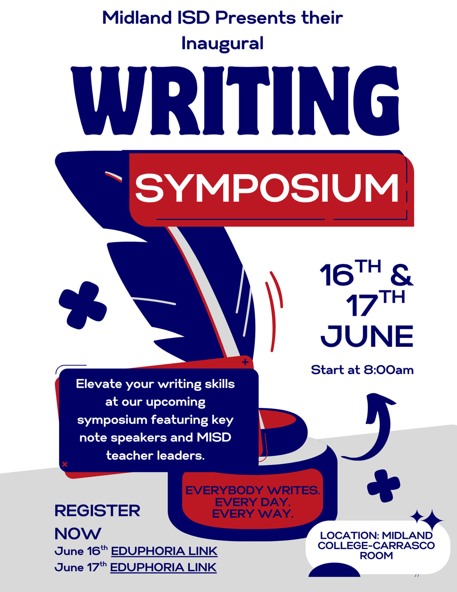 MISDELAR's tweet photo. We’re excited to launch our inaugural Writing Symposium this summer! This opportunity supports the growth of our educators and strengthens high-quality writing instruction for all students. @MISDTandL @kaylynncook_ @MISD_AAS @cristajacobo https://t.co/MUyhFbRTdI