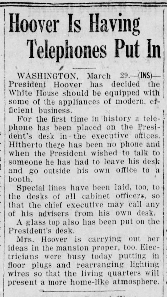 RKrivoFX's tweet image. March 27, 1929 - Herbert Hoover has telephone installed in Oval Office history.com/this-day-in-hi… #History #Invention #Technology #HerbertHoover #Telephone #WH #OvalOffice #Communication #POTUS