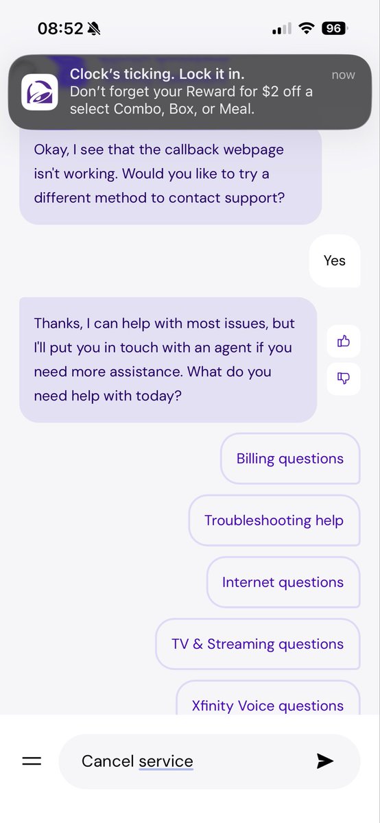 carlmcl's tweet photo. @XfinitySupport I’m trying to cancel my service and your callback webpage isn’t working. Your chat bot just keeps going in circles, please provide a number I can call. https://t.co/WCcrOj9bGv