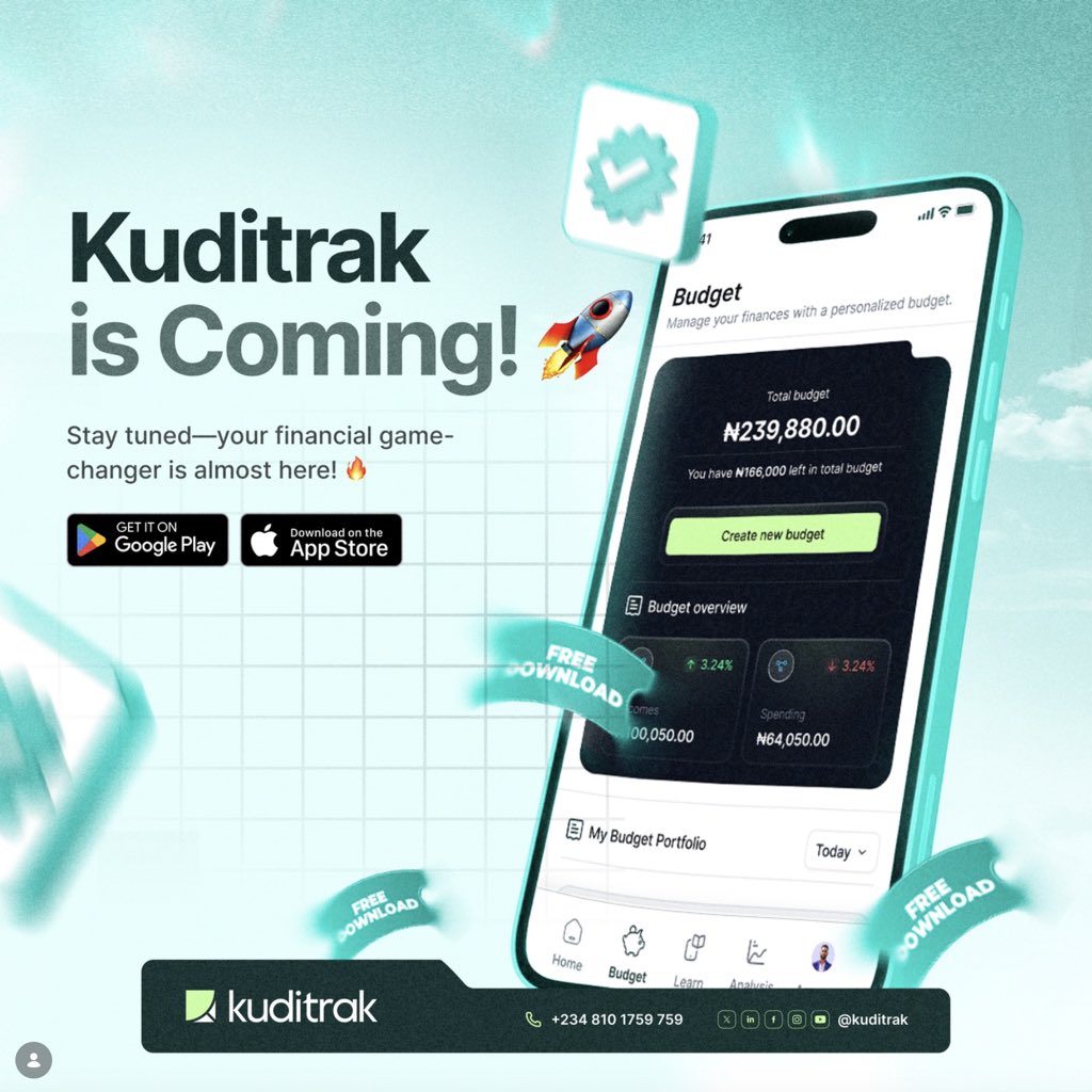 ConfideSm1's tweet photo. I used to think I was bad with money.

The truth? I just had no system. No visibility. No way to track where my ₦1,000 here and ₦2,000 there were disappearing.

So I built Kuditrak.

And here's what's coming:

Real-time expense tracking – Connect your bank accounts and watch transactions appear automatically. No manual entry. No guesswork.

Budgets that actually work – Set limits by category. Get alerts before you overspend. Know exactly where your money goes.

Bank connections that are secure – We never store your banking credentials. Read-only access. Your data stays yours.

Savings goals that keep you accountable – Set a target. Track progress. Celebrate when you hit it.

AI-powered insights – Not just what you spent, but what you can change. Real suggestions that make sense for your life.

No complicated spreadsheets. No expensive financial advisors. Just one app that gives you clarity, control, and confidence.

If you've ever opened your banking app and felt that sinking feeling, you're not alone. And you don't have to be.

Kuditrak is launching soon. Waitlist is open.

🔗 https://t.co/wbTRvHyDYl

#PersonalFinance #Fintech #Nigeria #Budgeting #FinancialWellness #MoneyManagement #Kuditrak