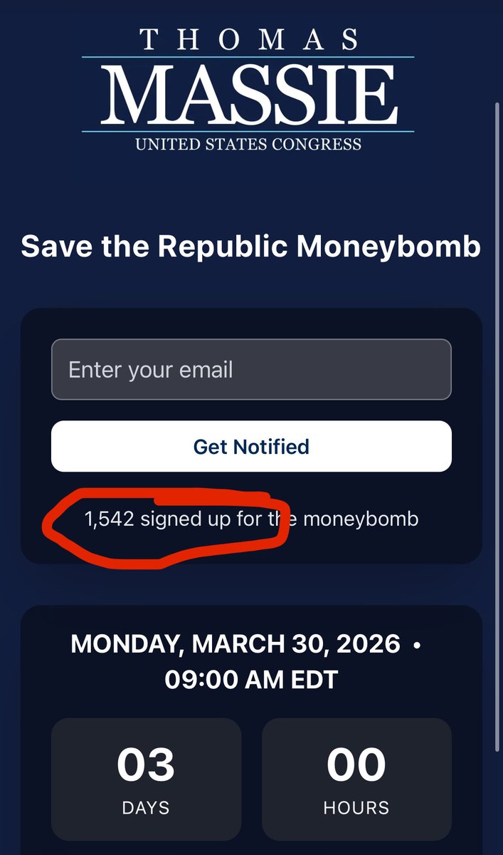 Over 1,500 people have signed up at massiemoneybomb.com to be reminded of the Save the Republic Moneybomb on March 30. It’s Happening!