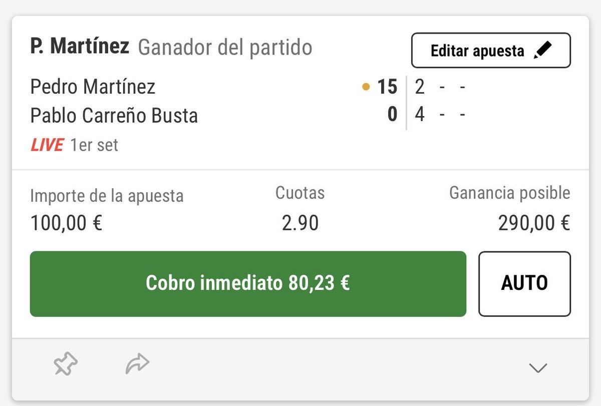 AMBet_Oficial's tweet image. 🚨🎾 LOCURA EN DIRECTO 🎾🚨

Pedro Martínez LIVE ✅
Cuota 2.90 💣

Va 4-2 abajo… pero ahí está el VALUE 🧠🔥

Explicación en Telegram 📲
Activa notificaciones 🔔

Estas cuotas no las ves en cualquier sitio 👀

#AMBets #Tenis #ApuestasDeportivas #LiveBet #Tipster #ValueBet