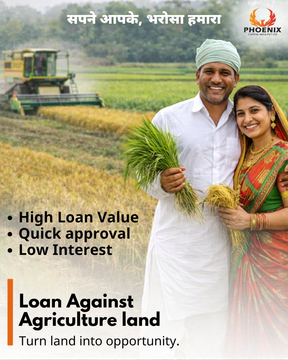 PhoenixCapita's tweet photo. Zameen hai… par paisa atka hua hai?
Smart log bechte nahi, leverage karte hain.
Loan Against Agriculture Land = smart move. https://t.co/yzYELtn0EQ