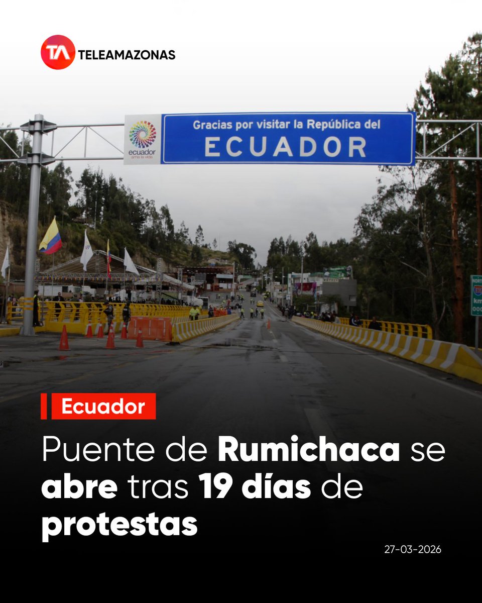 teleamazonasec's tweet image. #Ecuador | Se reabre el puente de Rumichaca tras 19 días de protestas 🚧
El paso fronterizo entre Ecuador y Colombia se habilitó de forma progresiva #Rumichaca #Frontera
Revise los detalles aquí: f.mtr.cool/beyljwofei