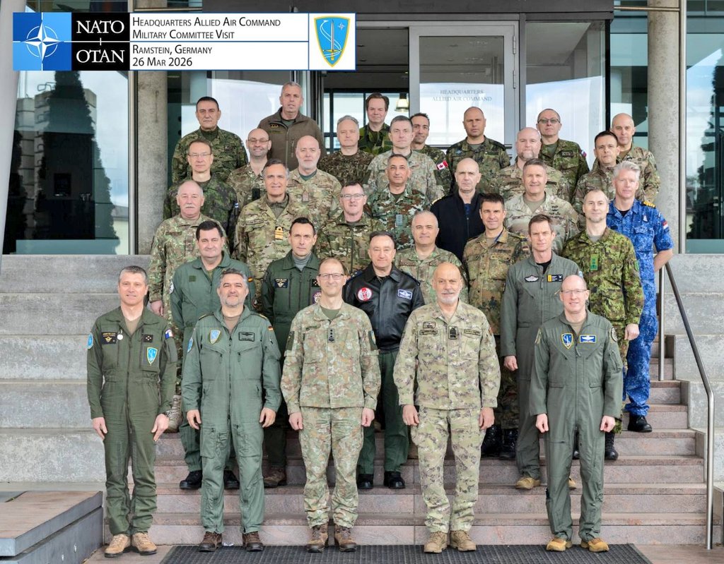 CMC_NATO's tweet photo. Together with the whole #NATOMC, on 25-27 March, we paid a working visit to @NATO_AIRCOM in #Ramstein and NAEW&CF @NATOAWACS in #Geilenkirchen 🇩🇪 

We witnessed firsthand how Allied Air & Space Power protects our skies every day, through:

✈️ 🛡 Integrated Air & Missile Defence (IAMD),
👁 constant vigilance, and 
🤝 seamless cooperation across the Alliance, particularly along the eastern flank.

On behalf of the MC, my sincere gratitude for the warm hospitality, but above all my congratulations to all personnel, military and civilian, for their outstanding demonstration of efficiency, professionalism, and their commitment, as key added value to the security of our #Alliance. 
Bravo Zulu!

From initiatives like #EasternSentry to Agile Combat Employment and the evolution of future airborne early warning capabilities, NATO continues to #adapt and innovate, while remaining vigilant.

Our takeaway is clear: trust, cohesion, and reliability among Allies are our greatest strategic strengths. #United, we stand #ready.
No nation alone, always together.

#WeAreNato #StrongerTogether