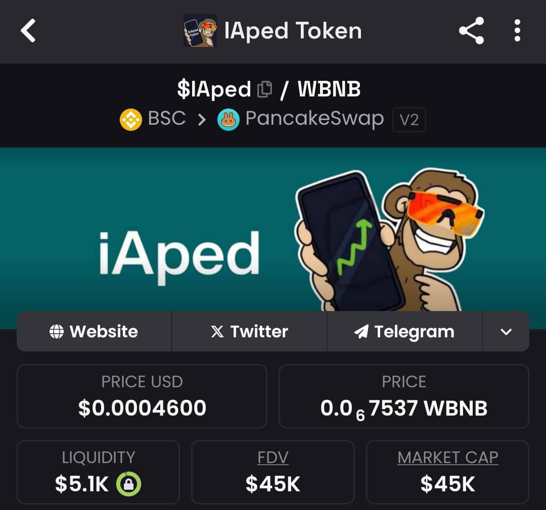 $IAped token just hit new ATH. 
Some waited $IAped for generational wealth. Smart people are positioning already. 100k incoming , buy and HODL 

0xAA091C8bd5bded850a78F1cf72d5029b19459237