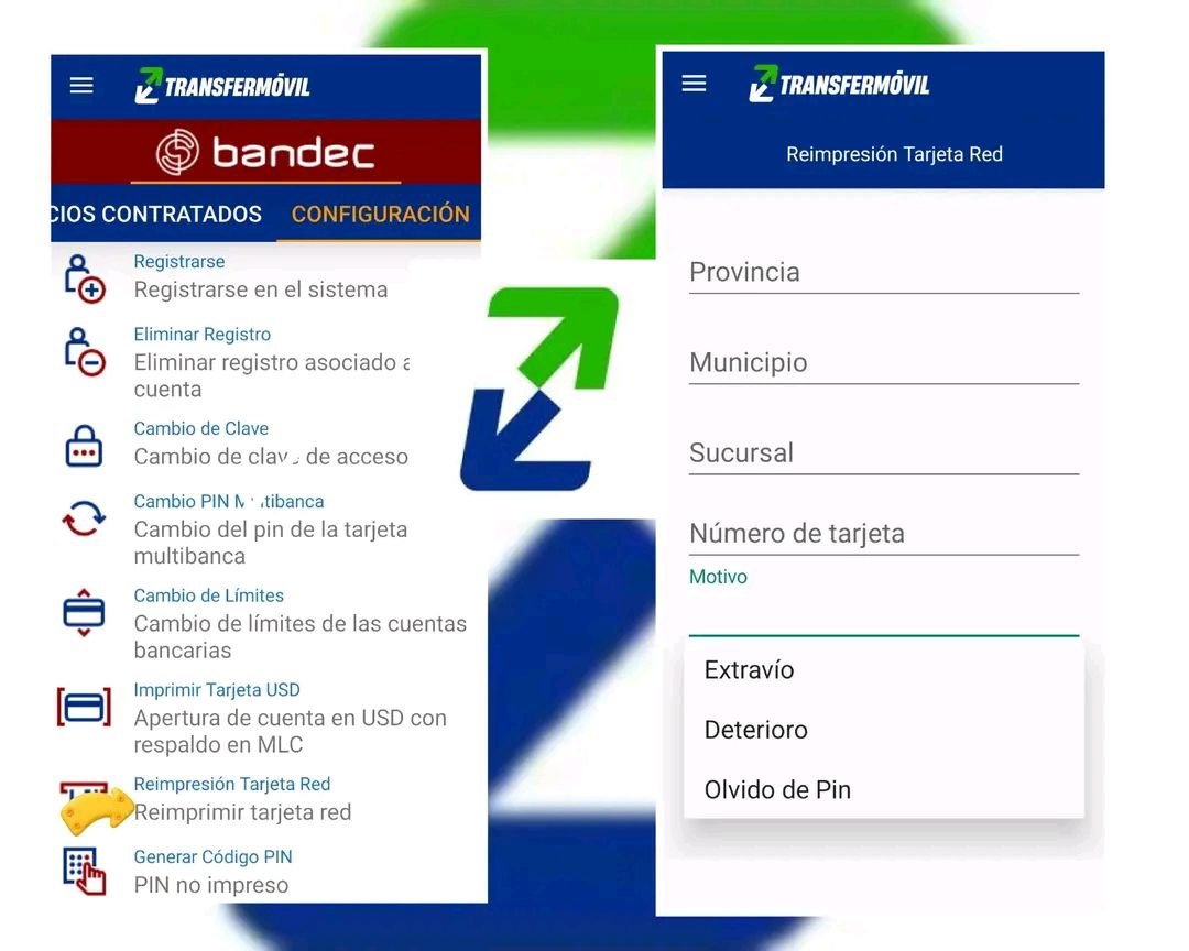 BandecX_May's tweet photo. Opciones para solicitar su reimpresión en la aplicación #Transfermóvil 📱📲:
1️⃣  Entrar en Configuración dentro de la app.
2️⃣ Seleccionar la opción: REIMPRIMIR TARJETA”.
3️⃣ Llenar los datos que solicita la opción,  incluido el motivo.
4️⃣ Confirme la solicitud.
#LatirAvileño https://t.co/TcttuERdvA