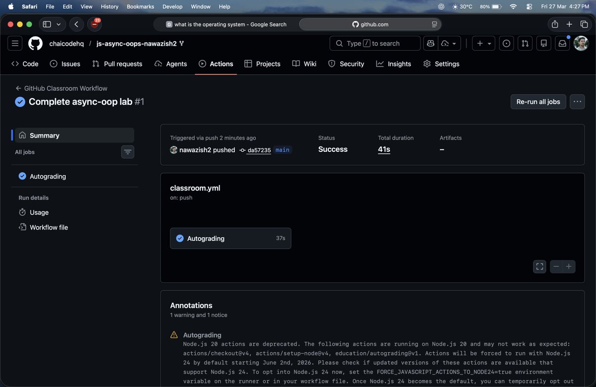nawazish_khan1's tweet image. Done with js-async-oop assingnment 💻
this was really tough for me tbh . 
test cases were failing again and again  but yeah done for now 

@Hiteshdotcom @nirudhuuu @piyushgarg_dev @ChaiCodeHQ 
#javascript #oop