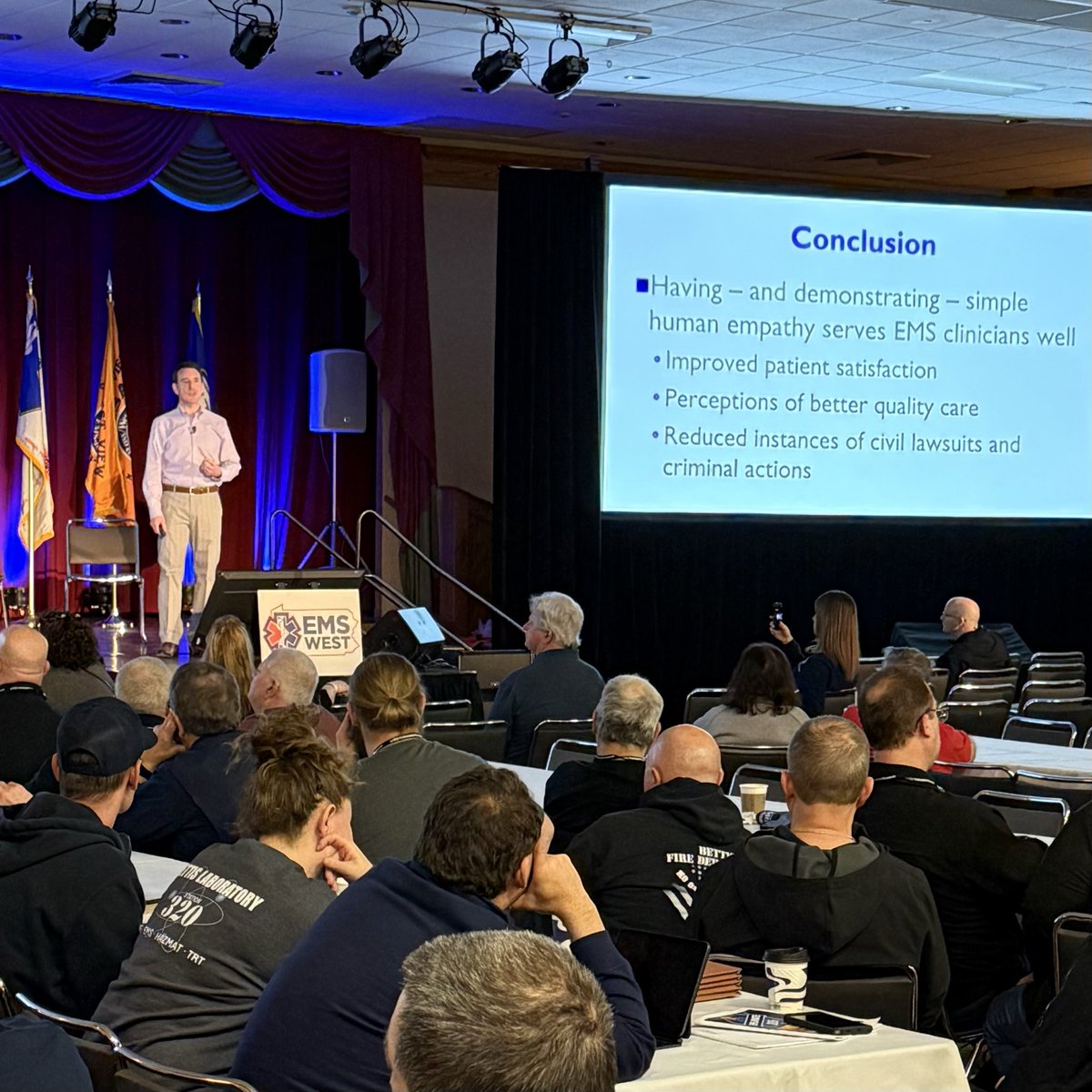 EberlyJustin's tweet photo. Human #empathy serves #EMS well. Thanks, @dougwolfberg, for a keynote packed with case studies.

@EMSUpdate2026 @EMS_West https://t.co/B30wcFTjjf